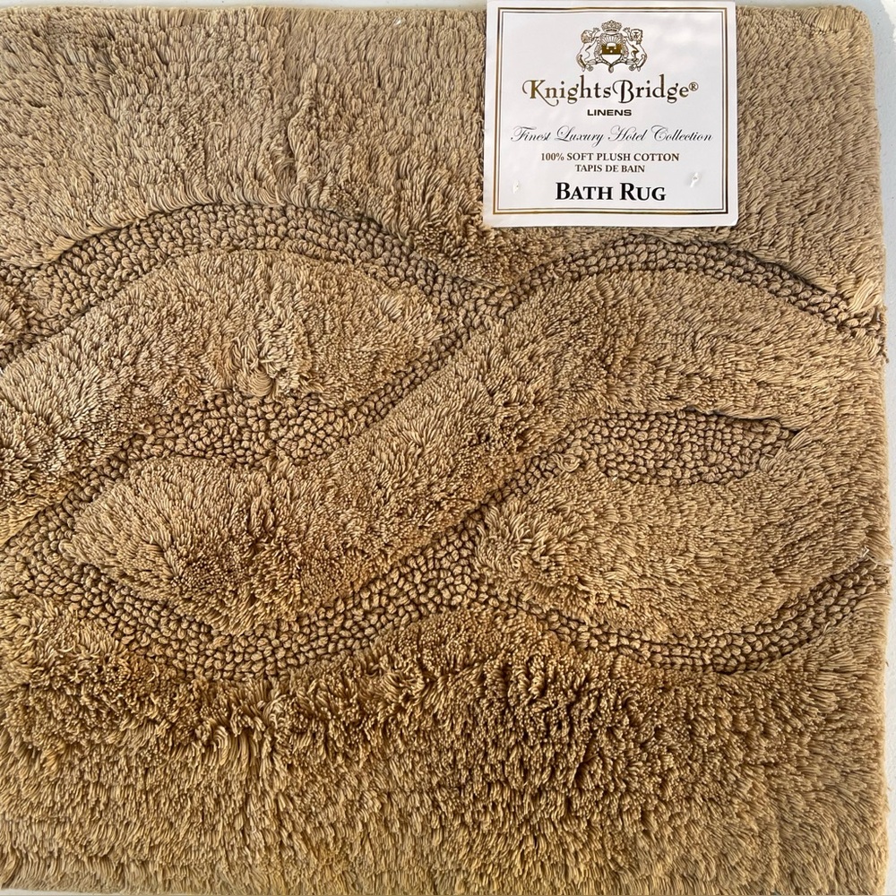 Knightsbridge Link Bath Rug Dark Beige 100% Plush Cotton Non Slip 17" x 24"